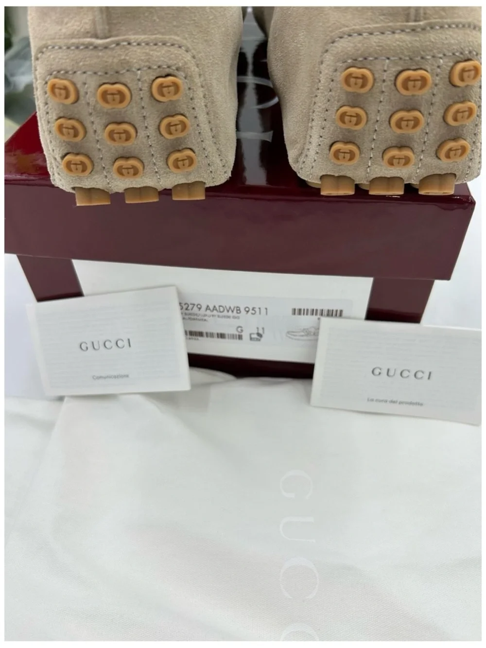 Men's Gucci, GG embossed suede driver loafers size 11 fits 12 US made in Italy
